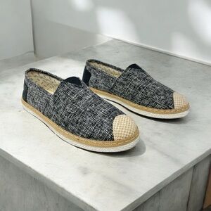 Black Canvas Slip On Espadrille Flat Shoes